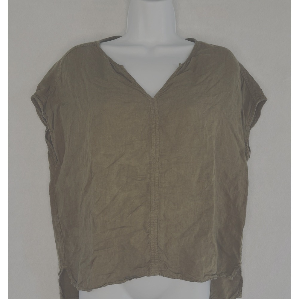 Tahari‎ 100% Linen Oversized Top Small Brown Boho Old Money Quiet Luxury Coastal